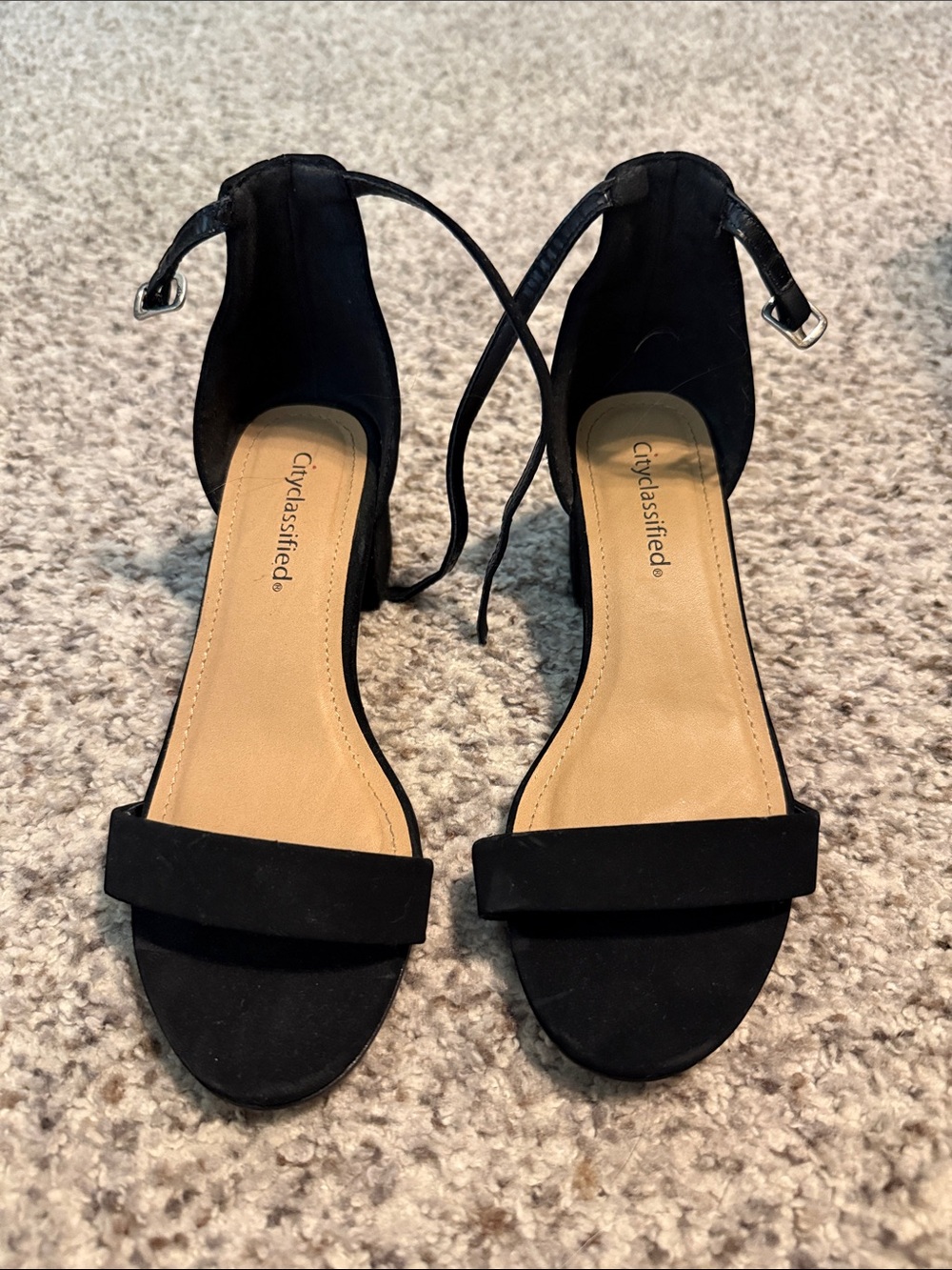 Cityclassified Black Open-Toe Ankle-Tie Heels